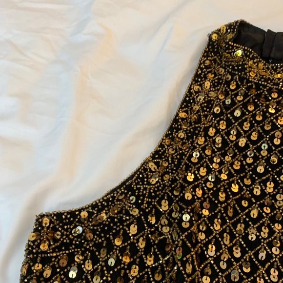 Vintage Mark & John by Gopal Black and Gold Sequin/Beaded Halter Top Size L - Picture 4 of 15
